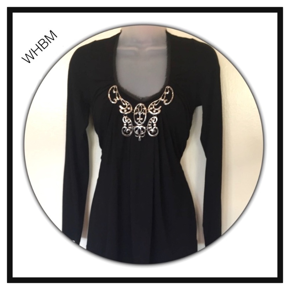 WHBM Black LS top silver hdwr beautiful design szS